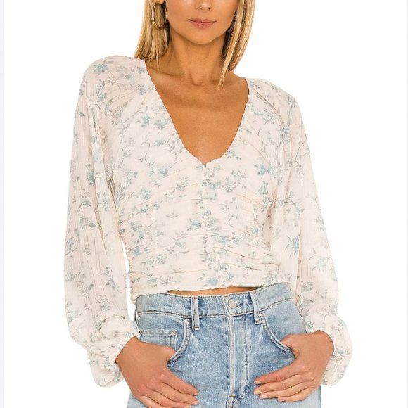 Free People final rose blouse in vintage combo ruched waist blouse size medium - Picture 1 of 7
